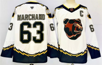 Men's Boston Bruins #63 Brad Marchand White 2024-25 With C Patch Reverse Retro Home Jersey