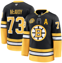 Men's Boston Bruins #73 Charlie McAvoy Black 100th Anniversary With Patch Stitched Hockey