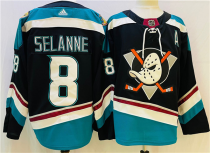 Men's Anaheim Ducks #8 Teemu Selanne Black/Teal Stitched Jersey