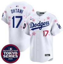 Men's Los Angeles Dodgers #17 Shohei Ohtani White 2025 Tokyo Series Limited Stitched Jersey