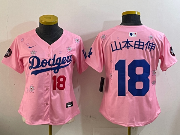 Women Los Angeles Dodgers Los Angeles Dodgers #18 山本由伸 Pink 2025 Tokyo Series Limited Stitched Jersey