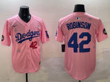 Men's Los Angeles Dodgers #42 Jackie Robinson Pink 2025 Tokyo Series Limited Stitched Jersey