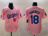 Men's Los Angeles Dodgers #18 Yoshinobu Yamamoto Pink 2025 Tokyo Series Limited Stitched Jersey