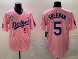 Men's Los Angeles Dodgers #5 Freddie Freeman Pink 2025 Tokyo Series Limited Stitched Jersey