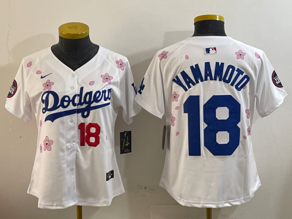 Women MLB Los Angeles Dodgers #18 Yoshinobu Yamamoto White 2025 Tokyo Series Limited Stitched Jersey