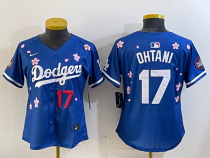 Women MLB Los Angeles Dodgers #17 Shohei Ohtani Royal 2025 Tokyo Series Limited Stitched Jersey