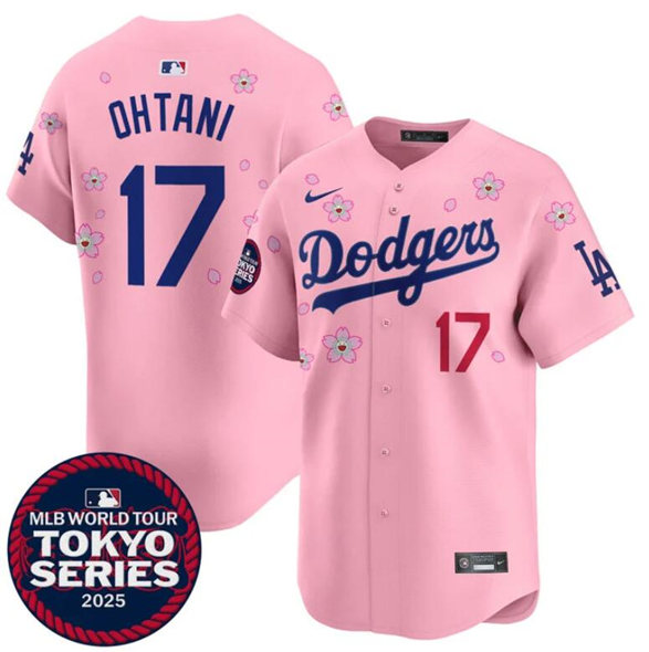 Men's Los Angeles Dodgers #17 Shohei Ohtani Pink 2025 Tokyo Series Limited Stitched Jersey