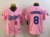 Women MLB Los Angeles Dodgers #8 Kiké Hernández Pink 2025 Tokyo Series Limited Stitched Jersey