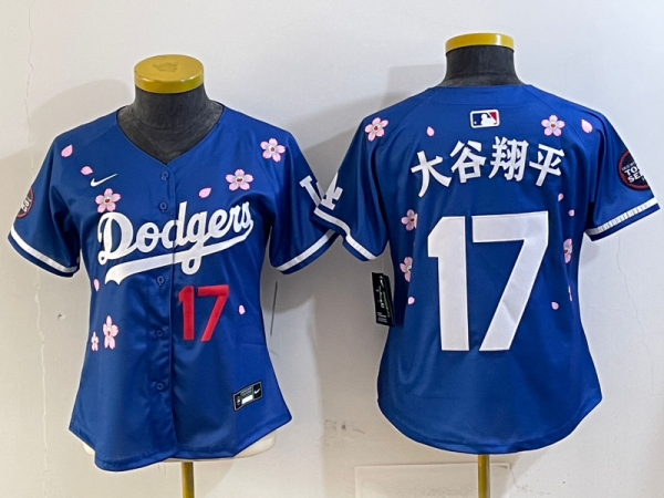 Women Los Angeles Dodgers #17 大谷翔平 Royal 2025 Tokyo Series Limited Stitched Jersey