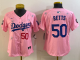 Women Los Angeles Dodgers #50 Betts Pink 2025 Tokyo Series Limited Stitched Jersey