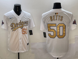 Men's Los Angeles Dodgers #50 Mookie Betts White 2025 Gold Collection Limited Stitched Jersey