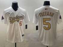 Men's Los Angeles Dodgers #5 Freddie Freeman White 2025 Gold Collection Limited Stitched Jersey