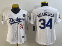 Women  Los Angeles Dodgers #34 Toro Valenzuela White 2024 World Series With Fernando Memorial Jersey
