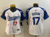 Women Los Angeles Dodgers #17 Shohei Ohtani White/Royal 2025 Tokyo Series Limited Stitched Jersey