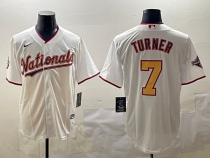 MLB Washington Nationals #7 Turner White With Gold Game Nike Jersey