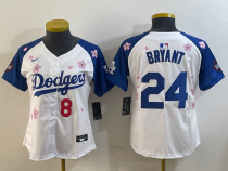Women Los Angeles Dodgers Front #8 Back #24 Kobe Bryant White/Royal 2025 Tokyo Series Limited Stitched Jersey