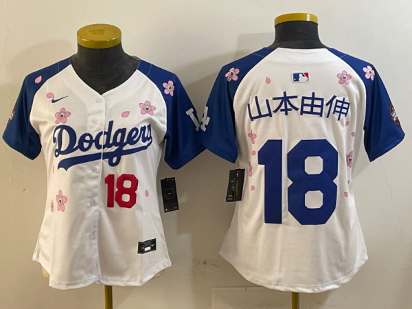 Women Los Angeles Dodgers #18 山本由伸 White/Royal 2025 Tokyo Series Limited Stitched Jersey