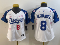 Women MLB Los Angeles Dodgers #8 Kiké Hernández White/Royal 2025 Tokyo Series Limited Stitched Jersey
