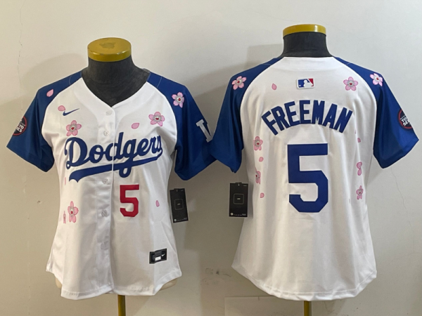 Women Los Angeles Dodgers #5 Freddie Freeman White/Royal 2025 Tokyo Series Limited Stitched Jersey
