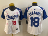 Women Los Angeles Dodgers #18 Yoshinobu Yamamoto White/Royal 2025 Tokyo Series Limited Stitched Jersey
