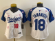 Women Los Angeles Dodgers #18 Yoshinobu Yamamoto White/Royal 2025 Tokyo Series Limited Stitched Jersey