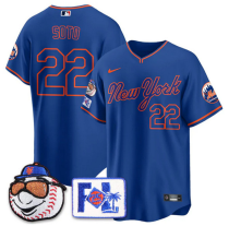 Men's New York Mets #22 Juan Soto Blue Road 2025 Spring Training Stitched Jersey