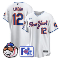 Men's New York Mets #12 Francisco Lindor White 2025 Spring Training Stitched Jersey