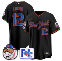 Men's New York Mets #12 Francisco Lindor Black 2025 Spring Training Stitched Jersey