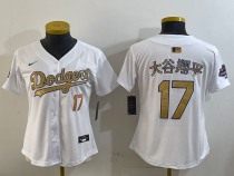 Women Los Angeles Dodgers #17 大谷翔平 White 2025 Gold Collection Limited Stitched Jersey