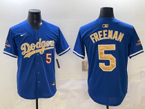 Men's Los Angeles Dodgers #5 Freddie Freeman Royal 2025 Gold Collection Limited Stitched Jersey
