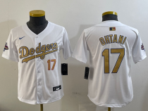 Youth Los Angeles Dodgers #17 Shohei Ohtani White 2025 Gold Collection Limited Stitched Jersey