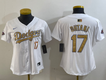 Women Los Angeles Dodgers #17 Shohei Ohtani White 2025 Gold Collection Limited Stitched Jersey