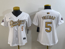 Women Los Angeles Dodgers #5 Freddie Freeman White 2025 Gold Collection Limited Stitched Jersey