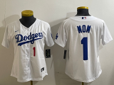 Women Los Angeles Dodgers #1 Dad White Nike Game Jersey