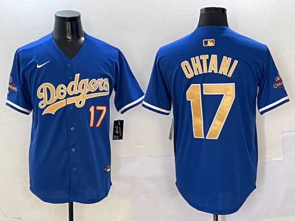 Men's Los Angeles Dodgers #17 Shohei Ohtani Royal 2025 Gold Collection Limited Stitched Jersey