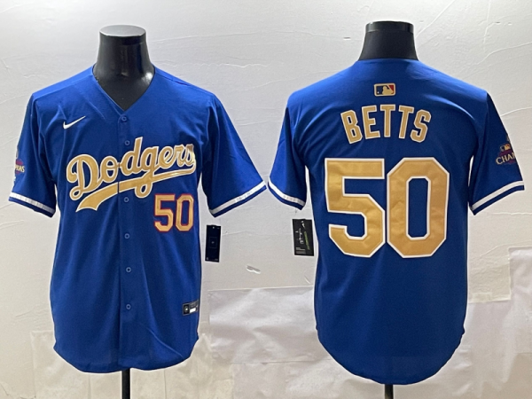 Men's Los Angeles Dodgers #50 Mookie Betts Royal 2025 Gold Collection Limited Stitched Jersey