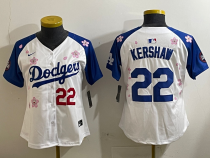 Women Los Angeles Dodgers #22 Clayton Kershaw White/Royal 2025 Tokyo Series Limited Stitched Jersey