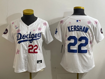 Women Los Angeles Dodgers #22 Clayton Kershaw White 2025 Tokyo Series Limited Stitched Jersey