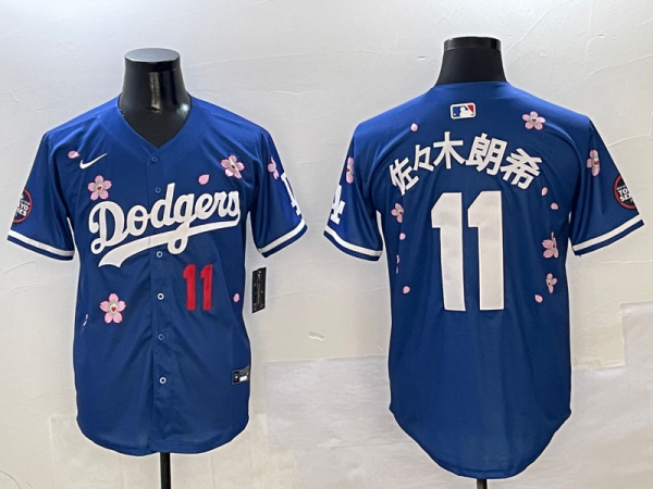 Men's Los Angeles Dodgers #11 佐々木朗希 Royal 2025 Tokyo Series Limited Stitched Jersey