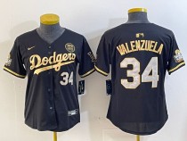 Women Los Angeles Dodgers #34 Toro Valenzuela Black/Gold 2024 World Series and 24 patch Jersey