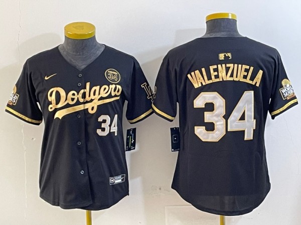 Women Los Angeles Dodgers #34 Toro Valenzuela Black/Gold 2024 World Series and 24 patch Jersey
