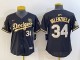 Women Los Angeles Dodgers #34 Toro Valenzuela Black/Gold 2024 World Series and 24 patch Jersey