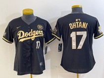 Women Los Angeles Dodgers #17 Shohei Ohtani Black/Gold 2024 World Series and 24 patch Jersey