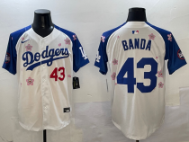 Copy Men's Los Angeles Dodgers #43 Anthony Banda White/Royal 2025 Tokyo Series Limited Stitched Jersey