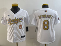 Youth Los Angeles Dodgers #8 Enrique Hernández White 2025 Gold Collection Limited Stitched Jersey
