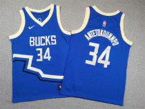 NBA Milwaukee Bucks #34 Giannis Antetokounmpo 2022-23 Blue City Edition Youth Jersey