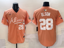 Men's Atlanta Braves #28 Matt Olson Peach 2024 Atliens & Peach With Outkast Patch Vapor Jersey