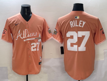 Men's Atlanta Braves #27 Austin Riley Peach 2024 Atliens & Peach With Outkast Patch Vapor Jersey