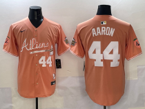 Men's Atlanta Braves #44 Hank Aaron Peach 2024 Atliens & Peach With Outkast Patch Vapor Jersey