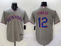 Men's New York Mets #12 Francisco Lindor Grey Stitched Baseball Jersey